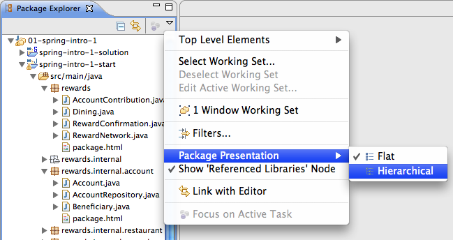 Package explorer panel (package view)