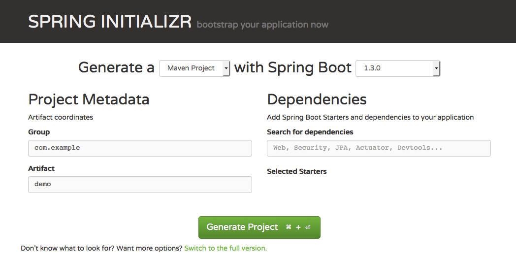 Spring Initializr web-page